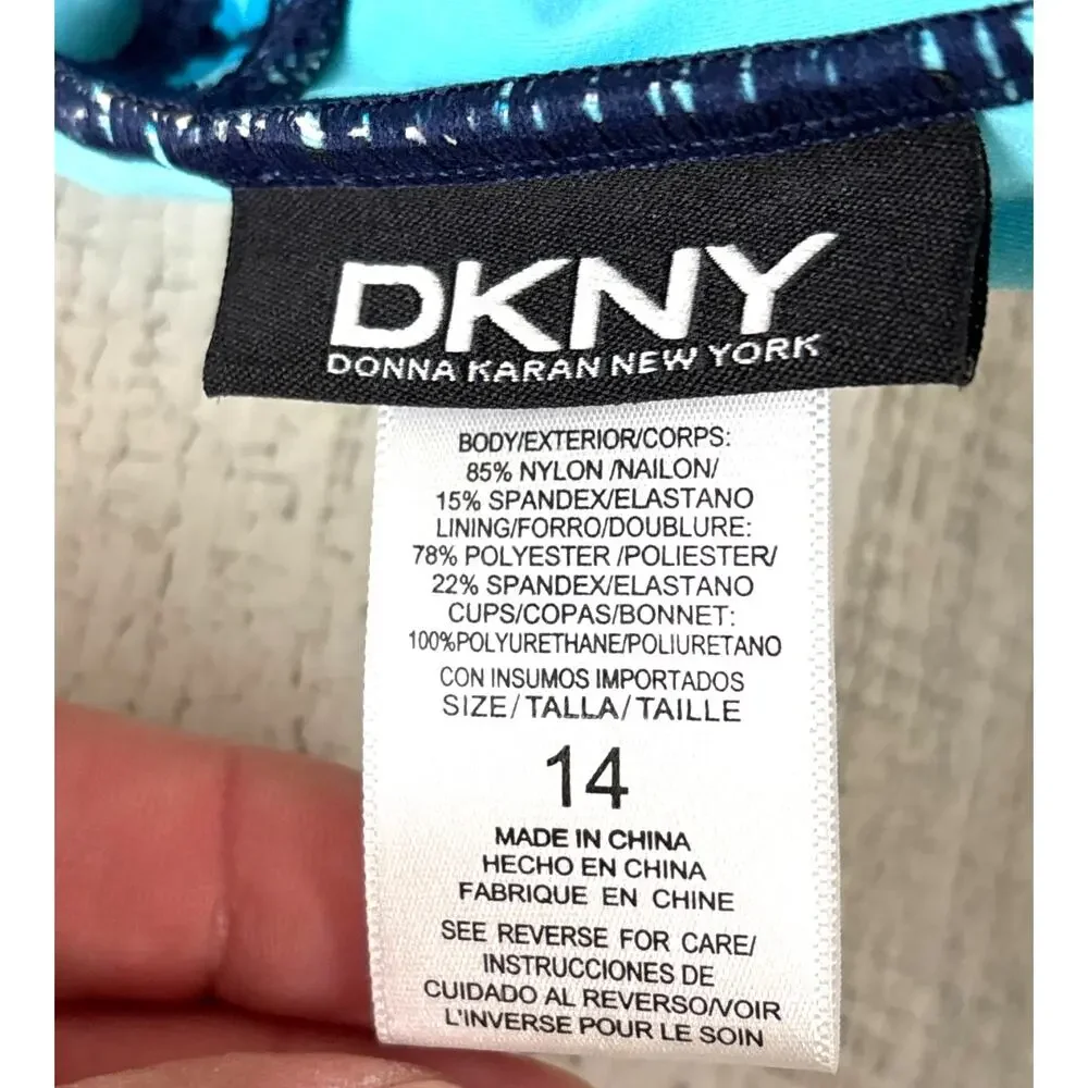 DKNY Womens 14 Blue Peplum One Piece Swimsuit Beach Resort NEW - Picture 7 of 8